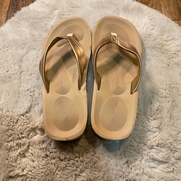 Coface Flip Flop Sandals Size 11 Arch Support Platform Thong Gold Cushion Comfy - Picture 2 of 8